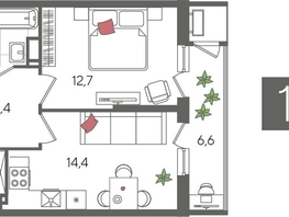 Продается 1-комнатная квартира ЖК Рекорд 2, литера 4, 44.6  м&sup2;, 11127700 рублей