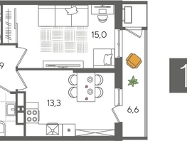 Продается 1-комнатная квартира ЖК Рекорд 2, литера 4, 44.6  м², 9923500 рублей