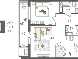 Продается 1-комнатная квартира ЖК Рекорд 2, литера 4, 52.9  м², 11733220 рублей