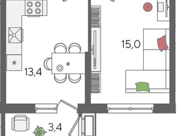Продается 1-комнатная квартира ЖК Рекорд 2, литера 5, 41.6  м², 9330880 рублей