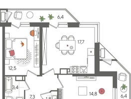 Продается 2-комнатная квартира ЖК Рекорд 2, литера 5, 70.3  м&sup2;, 14460710 рублей