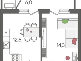 Продается 1-комнатная квартира ЖК Рекорд 2, литера 5, 44  м², 9763600 рублей
