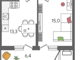 Продается 1-комнатная квартира ЖК Рекорд 2, литера 5, 44.4  м², 10367400 рублей