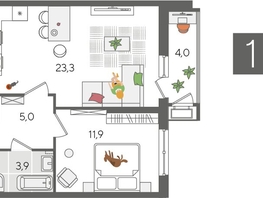 Продается 1-комнатная квартира ЖК Рекорд 2, литера 5, 48.1  м², 9523800 рублей
