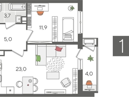 Продается 1-комнатная квартира ЖК Рекорд 2, литера 5, 47.6  м², 9548560 рублей