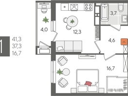 Продается 1-комнатная квартира ЖК Рекорд 2, литера 5, 41.3  м², 8817550 рублей