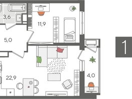 Продается 1-комнатная квартира ЖК Рекорд 2, литера 5, 47.4  м², 9607980 рублей