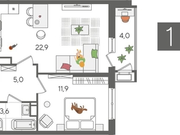 Продается 1-комнатная квартира ЖК Рекорд 2, литера 5, 47.4  м², 9873420 рублей