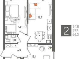 Продается 2-комнатная квартира ЖК Рекорд 2, литера 5, 64.5  м&sup2;, 13093500 рублей