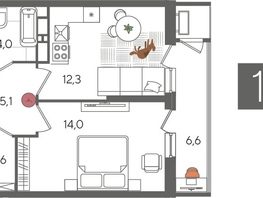 Продается 1-комнатная квартира ЖК Рекорд 2, литера 5, 44.6  м², 9981480 рублей