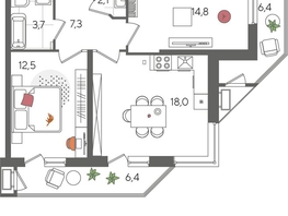 Продается 2-комнатная квартира ЖК Рекорд 2, литера 5, 71.2  м², 13150640 рублей