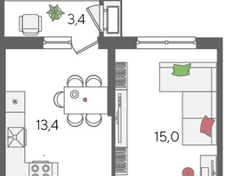 Продается 1-комнатная квартира ЖК Рекорд 2, литера 5, 41.6  м², 9251840 рублей