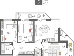 Продается 3-комнатная квартира ЖК Рекорд 2, литера 5, 88  м², 17292000 рублей