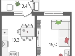 Продается 1-комнатная квартира ЖК Рекорд 2, литера 5, 41.4  м², 9058320 рублей