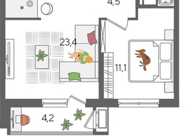 Продается 1-комнатная квартира ЖК Рекорд 2, литера 5, 48.5  м², 9573900 рублей