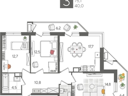 Продается 3-комнатная квартира ЖК Рекорд 2, литера 5, 87.7  м², 17443530 рублей