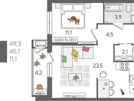 Продается 1-комнатная квартира ЖК Рекорд 2, литера 6, 49.3  м², 9815630 рублей