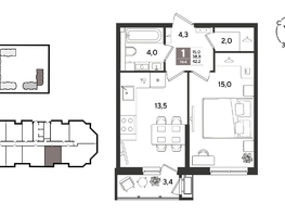 Продается 1-комнатная квартира ЖК Рекорд 2, литера 6, 42.2  м&sup2;, 10600640 рублей
