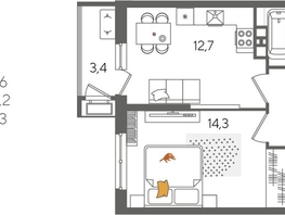 Продается 1-комнатная квартира ЖК Рекорд 2, литера 6, 41.6  м², 8627840 рублей