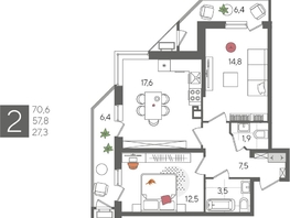 Продается 2-комнатная квартира ЖК Рекорд 2, литера 6, 70.6  м², 13964680 рублей