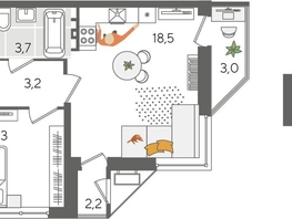 Продается 1-комнатная квартира ЖК Рекорд 2, литера 6, 42.9  м², 9815520 рублей