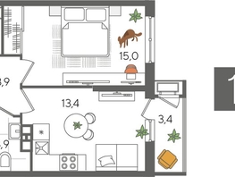 Продается 1-комнатная квартира ЖК Рекорд 2, литера 6, 41.6  м², 9289280 рублей