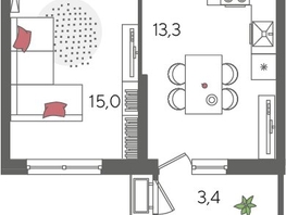 Продается 1-комнатная квартира ЖК Рекорд 2, литера 6, 41.4  м², 9116280 рублей