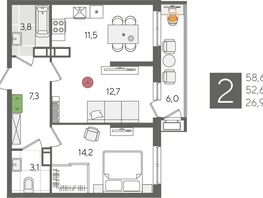 Продается 2-комнатная квартира ЖК Рекорд 2, литера 6, 58.6  м², 11696560 рублей