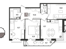 Продается 3-комнатная квартира ЖК Рекорд 2, литера 6, 87.7  м&sup2;, 17952190 рублей