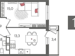 Продается 1-комнатная квартира ЖК Рекорд 2, литера 6, 41.4  м², 9190800 рублей