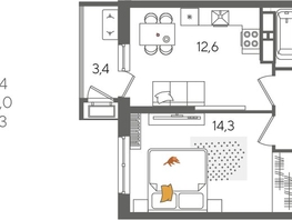 Продается 1-комнатная квартира ЖК Рекорд 2, литера 6, 41.4  м², 8768520 рублей