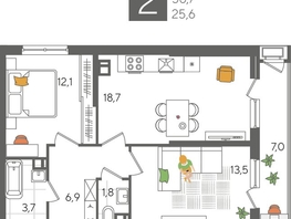 Продается 2-комнатная квартира ЖК Рекорд 2, литера 6, 63.7  м², 12606230 рублей