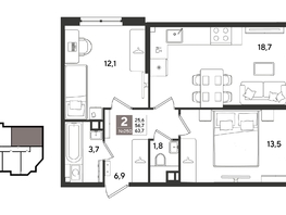 Продается 2-комнатная квартира ЖК Рекорд 2, литера 6, 63.7  м&sup2;, 13071240 рублей