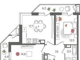 Продается 2-комнатная квартира ЖК Рекорд 2, литера 6, 70.2  м², 13808340 рублей