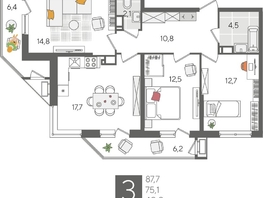 Продается 3-комнатная квартира ЖК Рекорд 2, литера 6, 87.7  м², 17022570 рублей