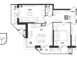 Продается 3-комнатная квартира ЖК Рекорд 2, литера 6, 87.7  м&sup2;, 17478610 рублей