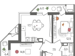 Продается 2-комнатная квартира ЖК Рекорд 2, литера 6, 70  м², 13860000 рублей
