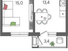 Продается 1-комнатная квартира ЖК Рекорд 2, литера 1, 41.6  м², 9326720 рублей