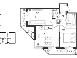 Продается 2-комнатная квартира ЖК Рекорд 2, литера 1, 70.3  м&sup2;, 14306050 рублей