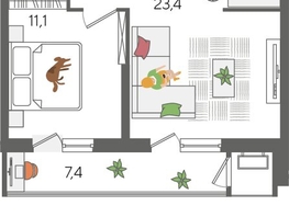 Продается 1-комнатная квартира ЖК Рекорд 2, литера 1, 51.7  м², 11286110 рублей