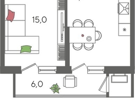 Продается 1-комнатная квартира ЖК Рекорд 2, литера 1, 44  м², 10071600 рублей