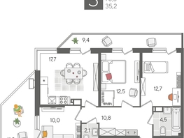 Продается 3-комнатная квартира ЖК Рекорд 2, литера 1, 91.5  м², 17915700 рублей