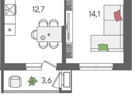 Продается 1-комнатная квартира ЖК Рекорд 2, литера 1, 42.1  м², 8681020 рублей