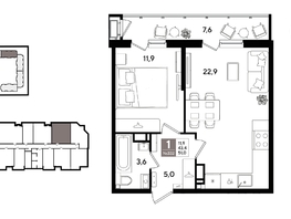 Продается 1-комнатная квартира ЖК Рекорд 2, литера 1, 51  м&sup2;, 12704100 рублей