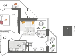 Продается 1-комнатная квартира ЖК Рекорд 2, литера 1, 47  м², 10227200 рублей