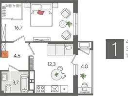 Продается 1-комнатная квартира ЖК Рекорд 2, литера 1, 41.3  м², 8991010 рублей