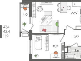 Продается 1-комнатная квартира ЖК Рекорд 2, литера 1, 47.4  м², 10020360 рублей
