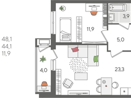 Продается 1-комнатная квартира ЖК Рекорд 2, литера 1, 48.1  м², 9913410 рублей