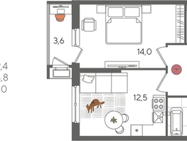 Продается 1-комнатная квартира ЖК Рекорд 2, литера 1, 42.4  м², 8887040 рублей