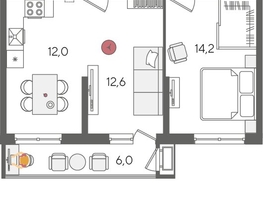 Продается 2-комнатная квартира ЖК Рекорд 2, литера 1, 59.6  м², 11776960 рублей
